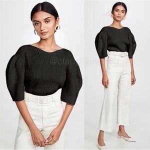 MARA HOFFMAN Inga Sculpted Puff Sleeve Ribbed Knit Sweater in Black